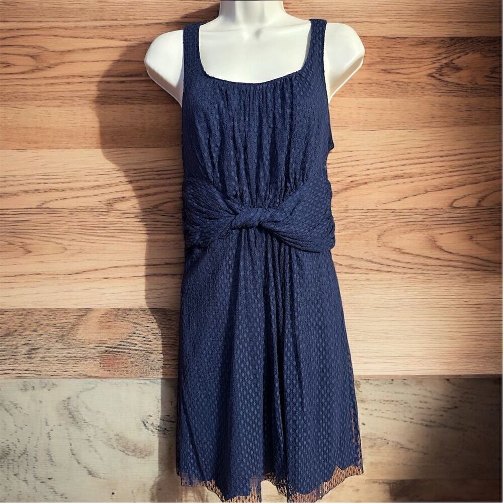 Max Studio Specialty Products Navy Blue Swiss Dot Sleeveless Pull On Midi Dress